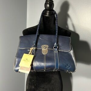 Patricia Nash Navy Vienna Satchel Leather Large Hand Bag Heritage Collection NWT